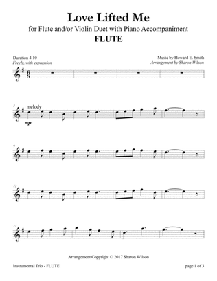 Love Lifted Me (for Flute and/or Violin Duet with Piano accompaniment)
