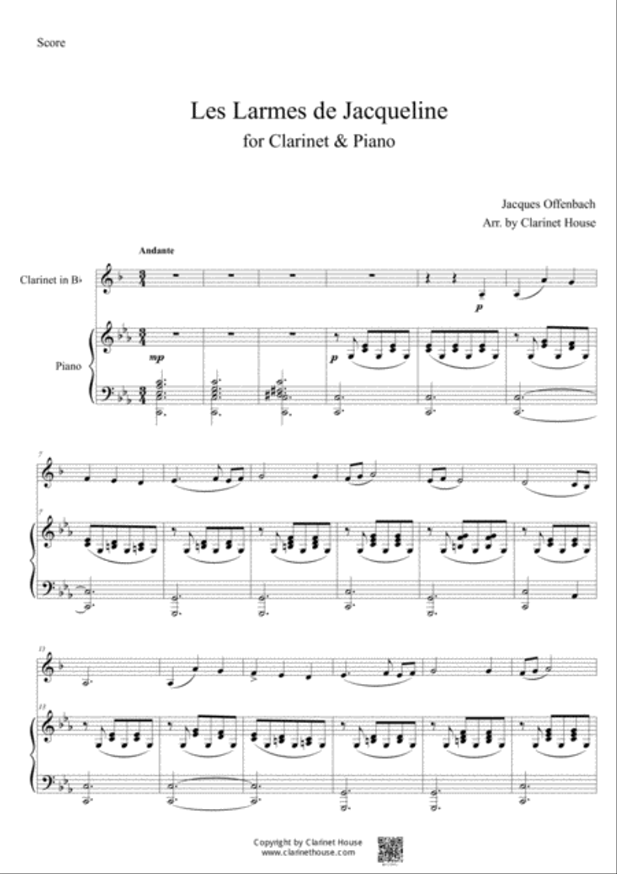 Les Larmes de Jacqueline for Clarinet Solo & PIano Small Ensemble scores gallery preview page 5