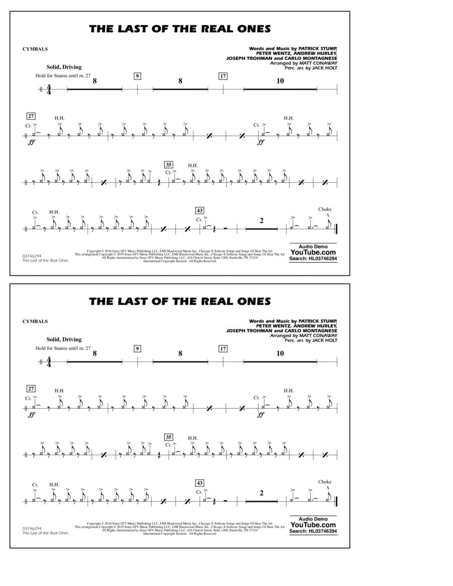 Last of the Real Ones (arr. Matt Conaway) - Cymbals Percussion scores gallery preview page 1