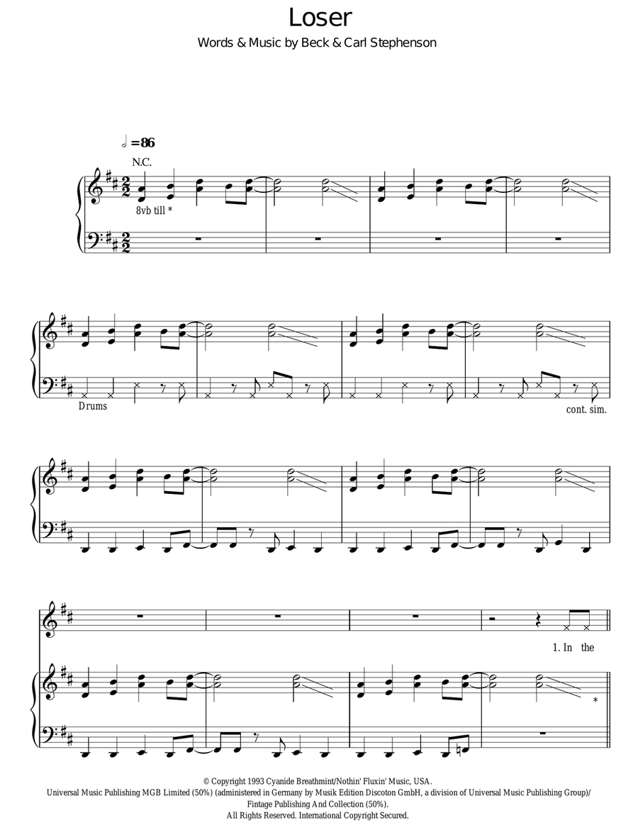 Loser Acoustic Guitar scores gallery preview page 1