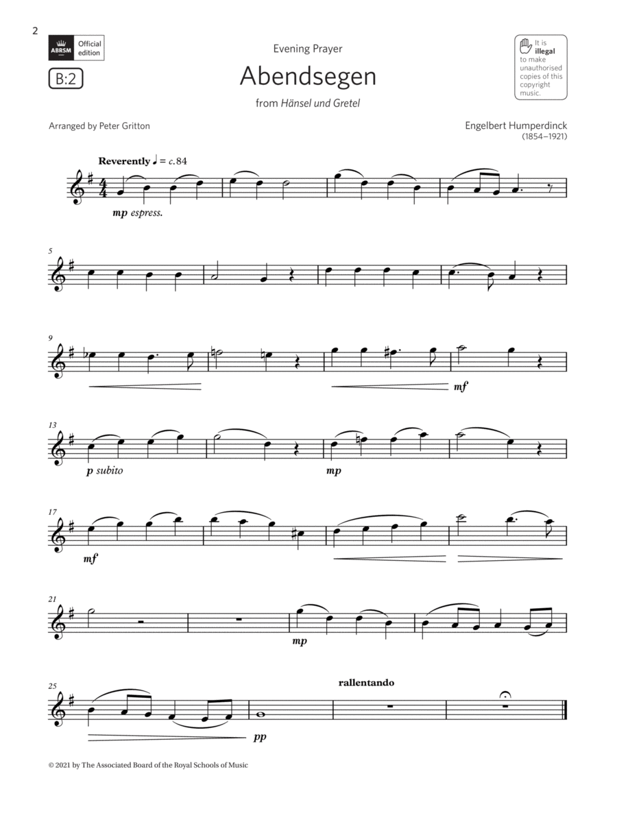 Abendsegen (from Hänsel und Gretel) (Grade 2 List B2 from the ABRSM Saxophone syllabus from 2022)