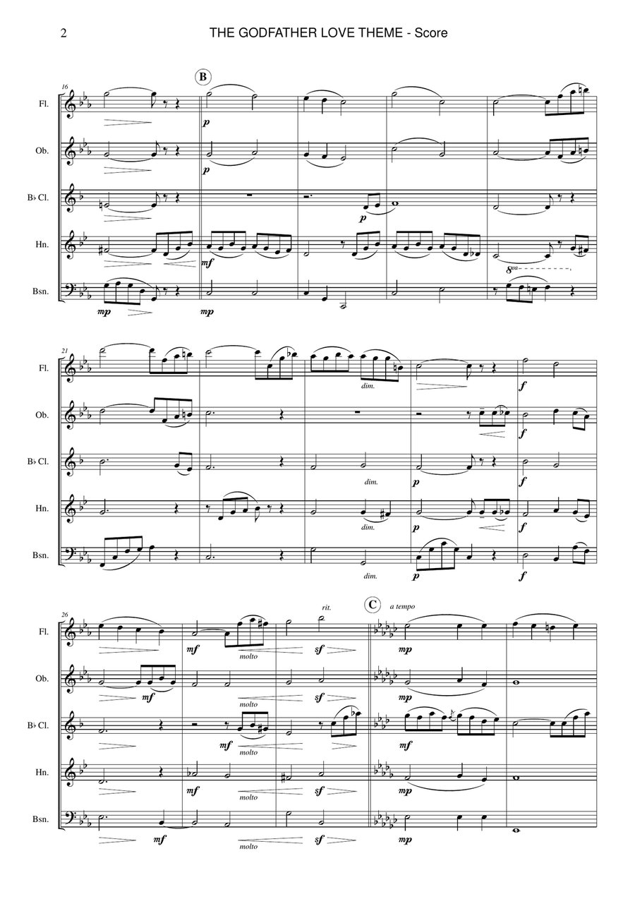 The Godfather (love Theme) Woodwind Quintet scores gallery preview page 2