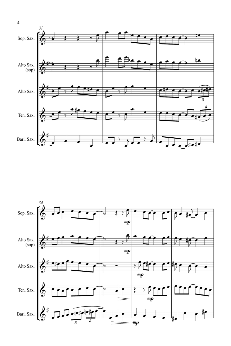 Jazz Carols Collection #6 - Saxophone Quartet (Coventry Carol; What Child Is This?, Silent Night) Saxophone Quartet scores gallery preview page 5