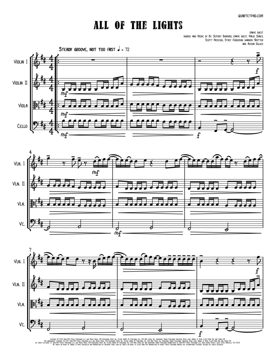 All Of The Lights String Quartet scores gallery preview page 1