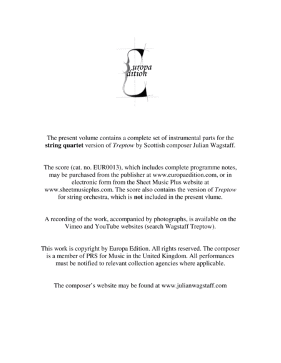 Treptow - for string quartet. Complete instrumental parts String Quartet scores gallery preview page 2