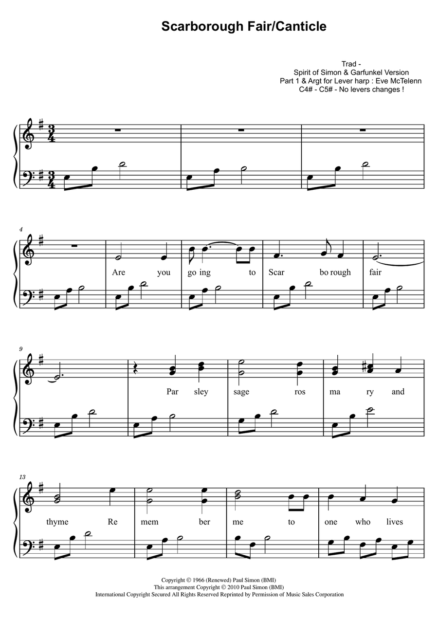 Scarborough Fair/canticle Celtic Harp scores gallery preview page 2