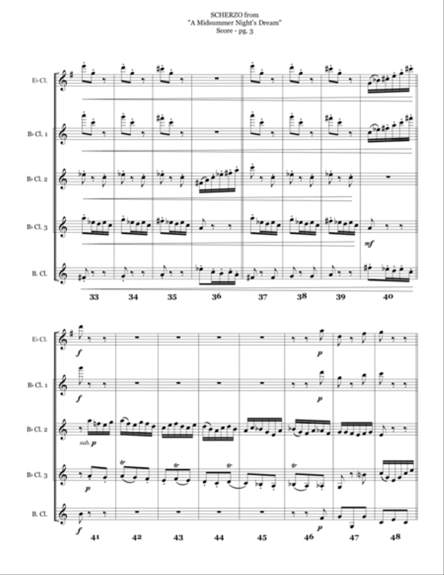 Scherzo from "A Midsummer Night's Dream" for Clarinet Quartet