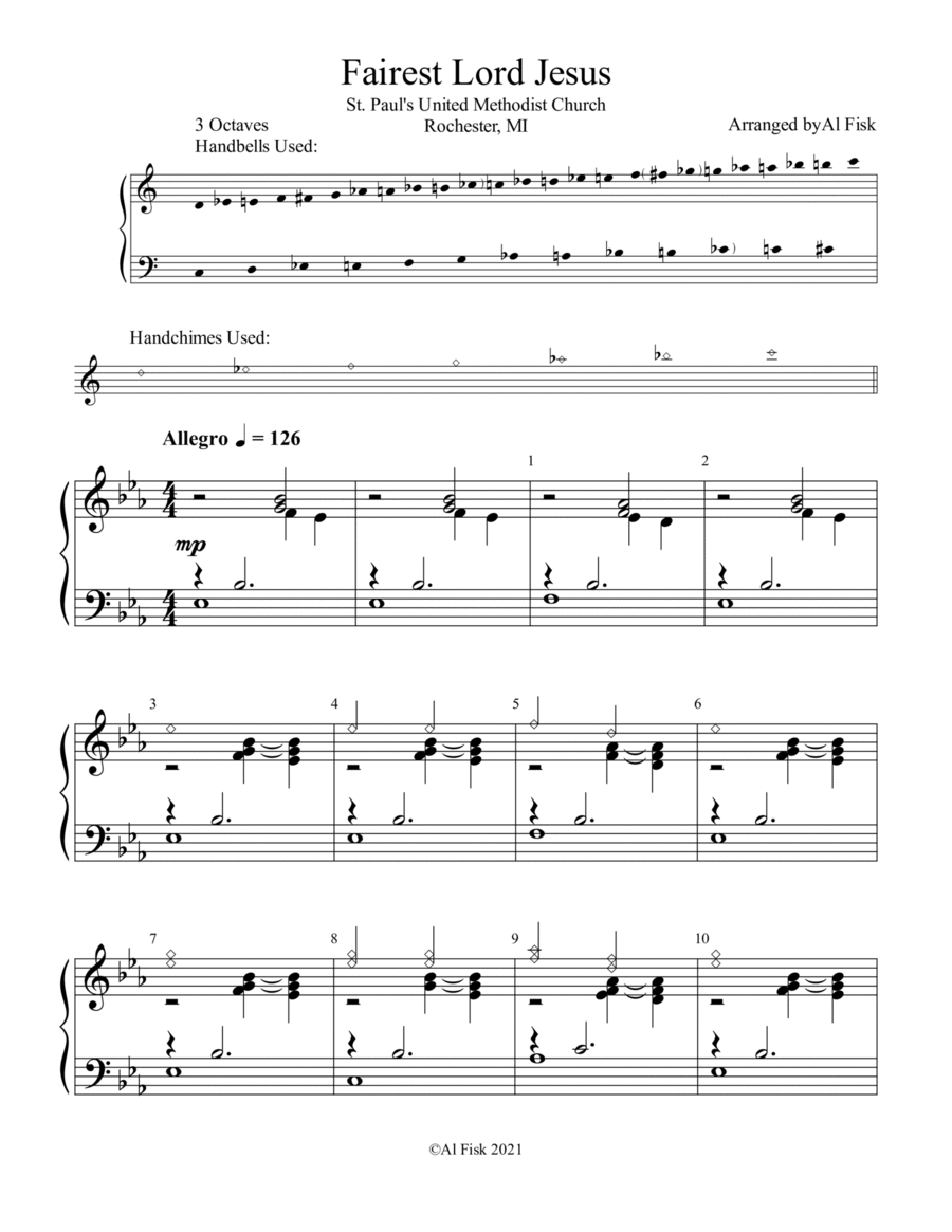 Fairest Lord Jesus Handbell Choir scores gallery preview page 1