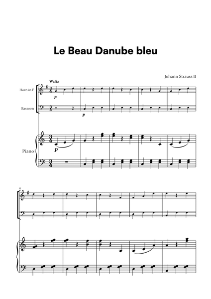 Johann Strauss II - Le Beau Danube bleu for French Horn, Bassoon and Piano image number null