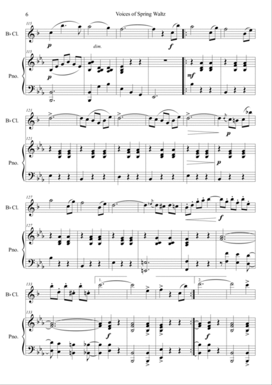 Voice of Spring Waltz Clarinet Solo scores gallery preview page 6