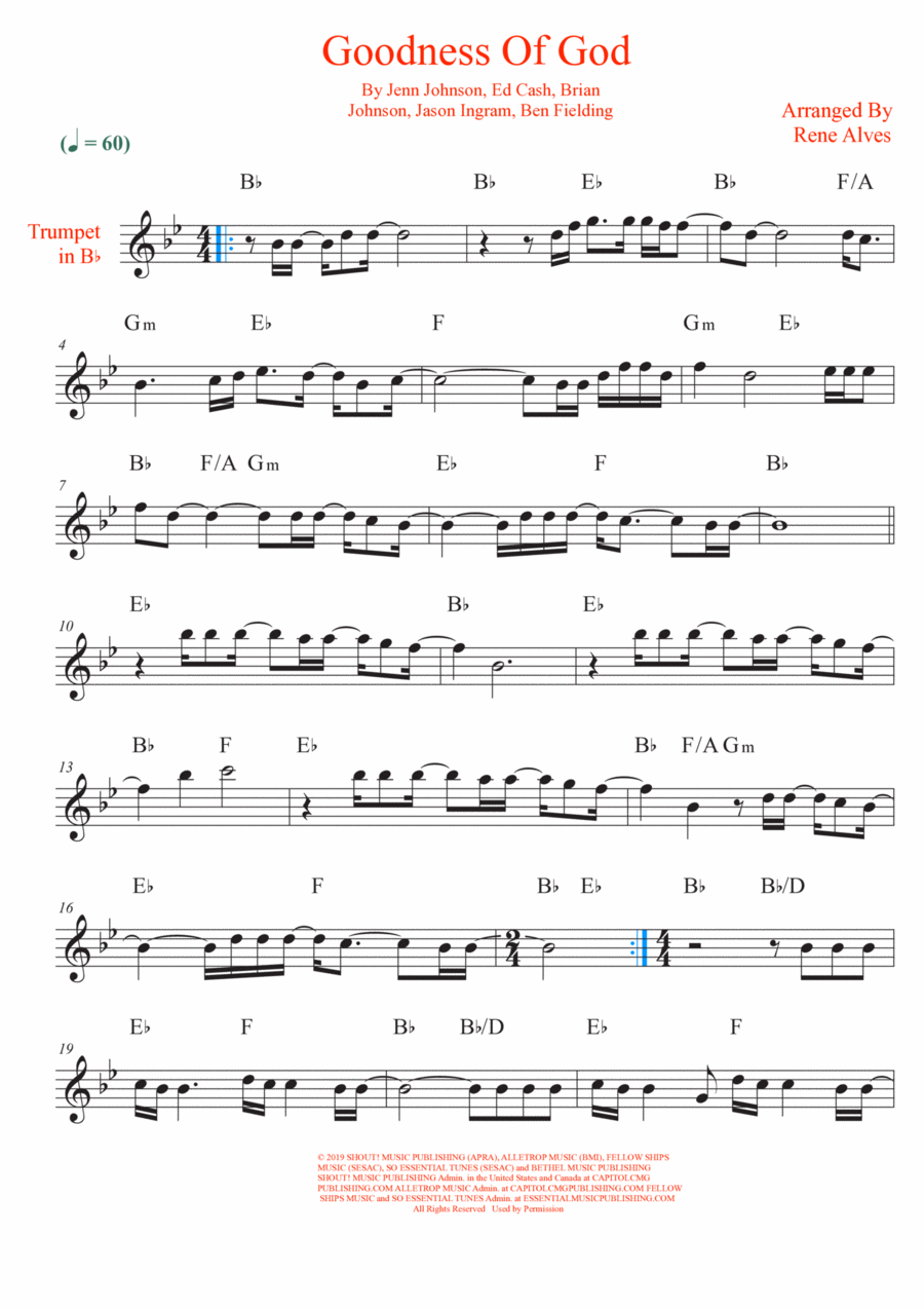 Goodness Of God Goodness Of God B-Flat Trumpet scores gallery preview page 1
