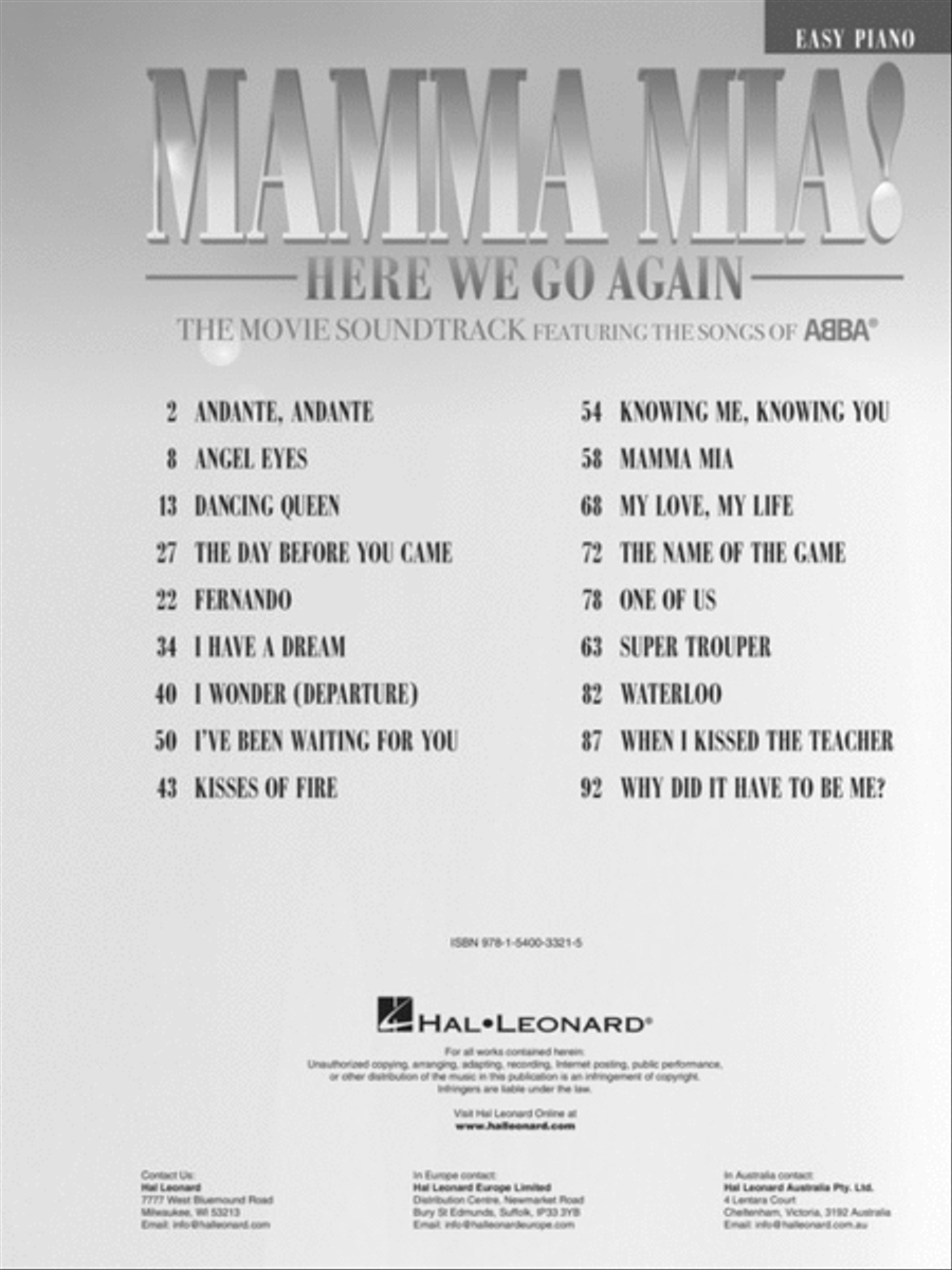 Mamma Mia! - Here We Go Again Easy Piano scores gallery preview page 2