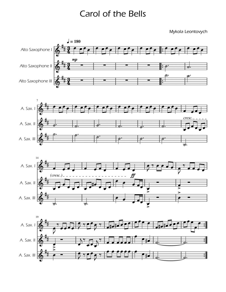 Carol of the Bells - Sax Trio Woodwind Trio scores gallery preview page 1