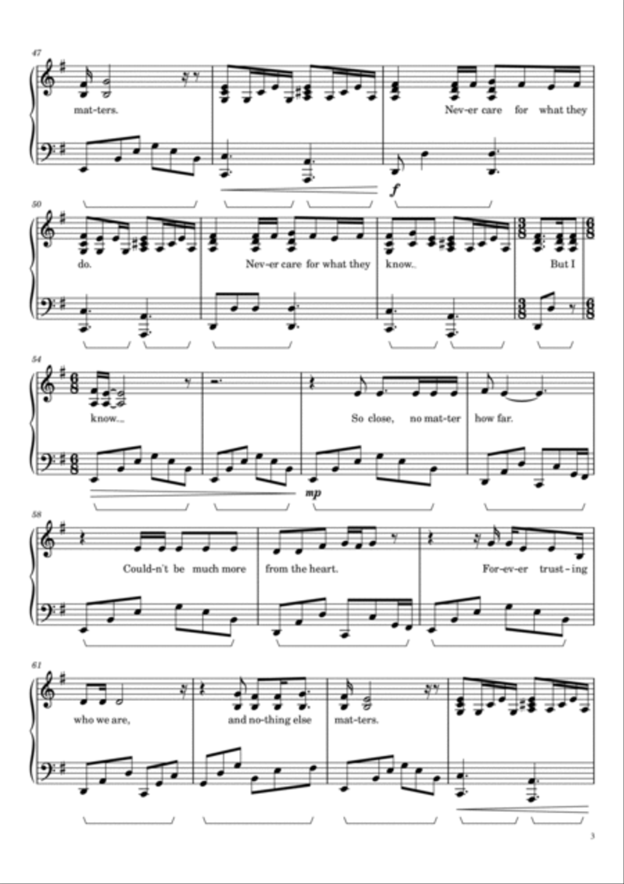 Nothing Else Matters Piano Solo scores gallery preview page 3