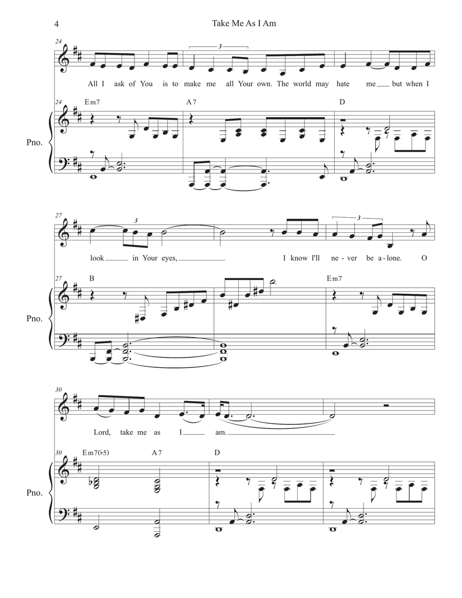 Take Me As I Am (Vocal solo - Medium Key) Piano, Vocal scores gallery preview page 4