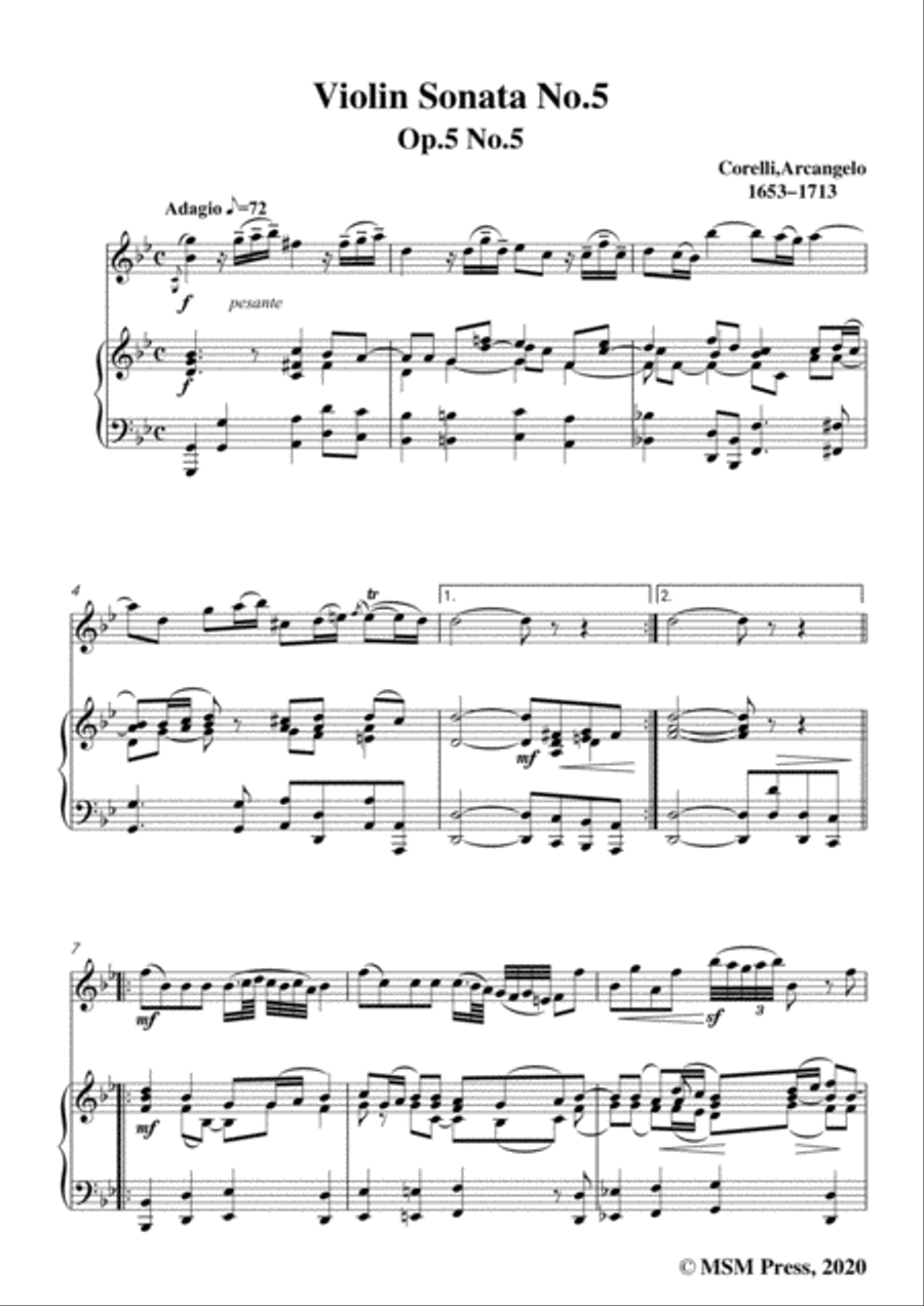 Corelli-Violin Sonata No.5 in g minor,Op.5 No.5,for Vioin&Piano Violin Solo scores gallery preview page 3