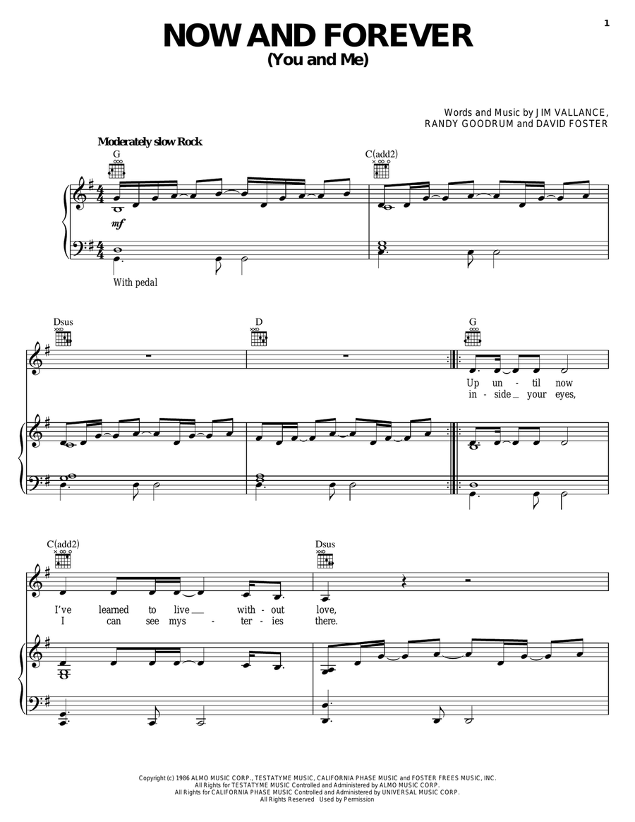 Now And Forever (You And Me) Piano, Vocal, Guitar scores gallery preview page 1