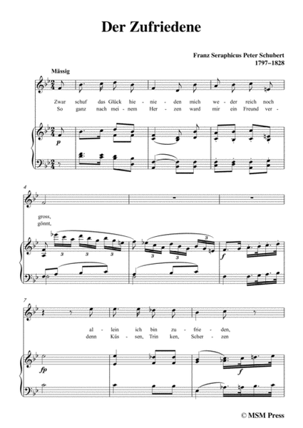 Schubert-Der Zufriedene,in B flat Major,for Voice&Piano image number null