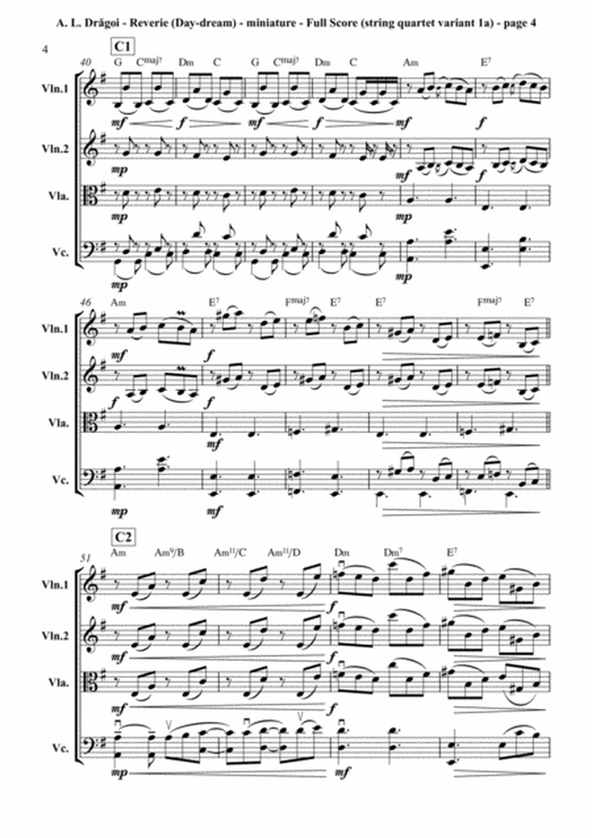 Daydream ("Reverie") - miniature arranged for string quartet (full score & parts) image number null
