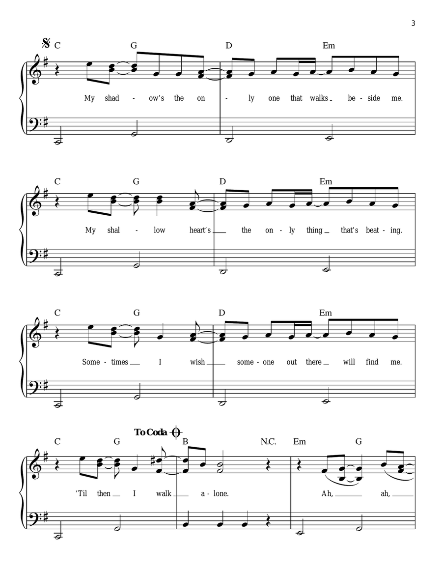Boulevard Of Broken Dreams Easy Piano scores gallery preview page 3