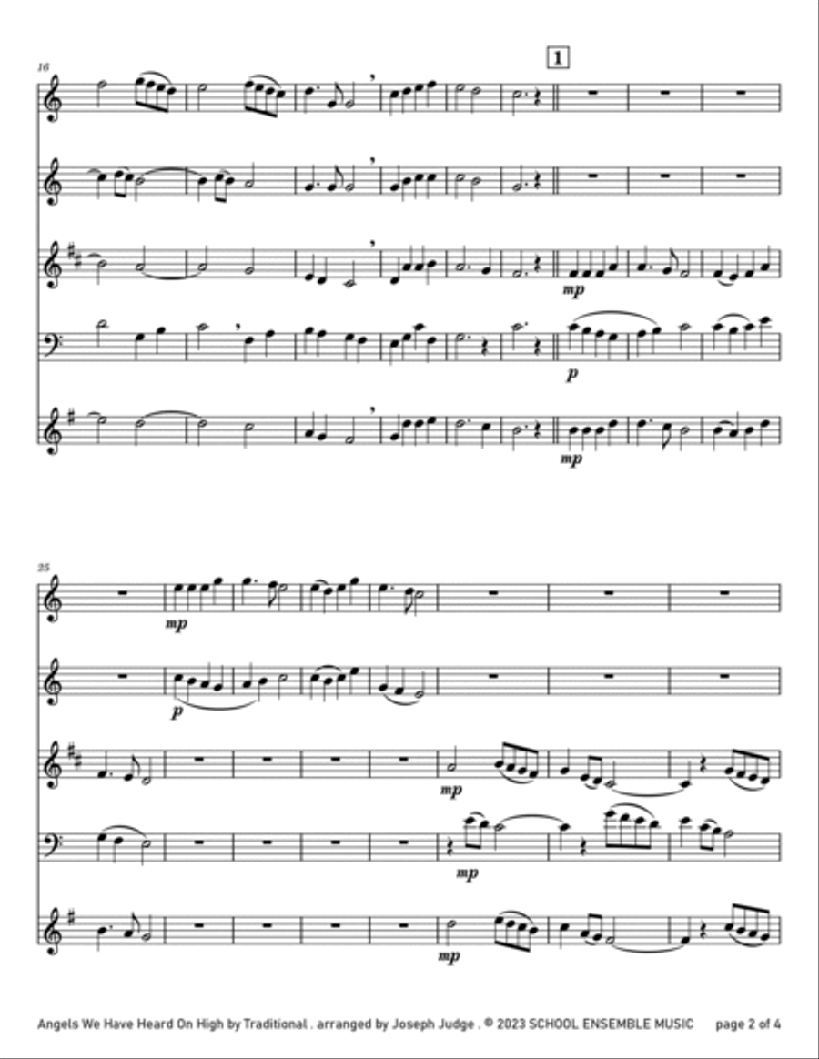 Angels We Have Heard On High for Woodwind Quartet in Schools Woodwind Quartet scores gallery preview page 2