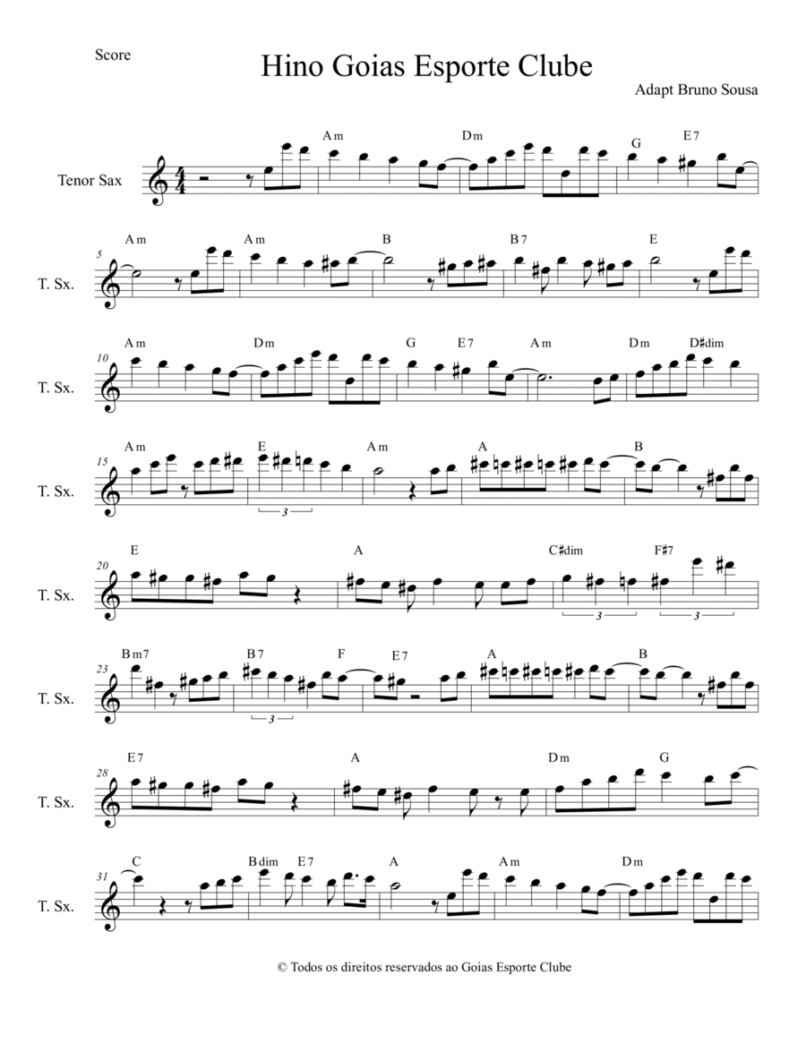 Hino Goias Esporte Clube Tenor Saxophone scores gallery preview page 1