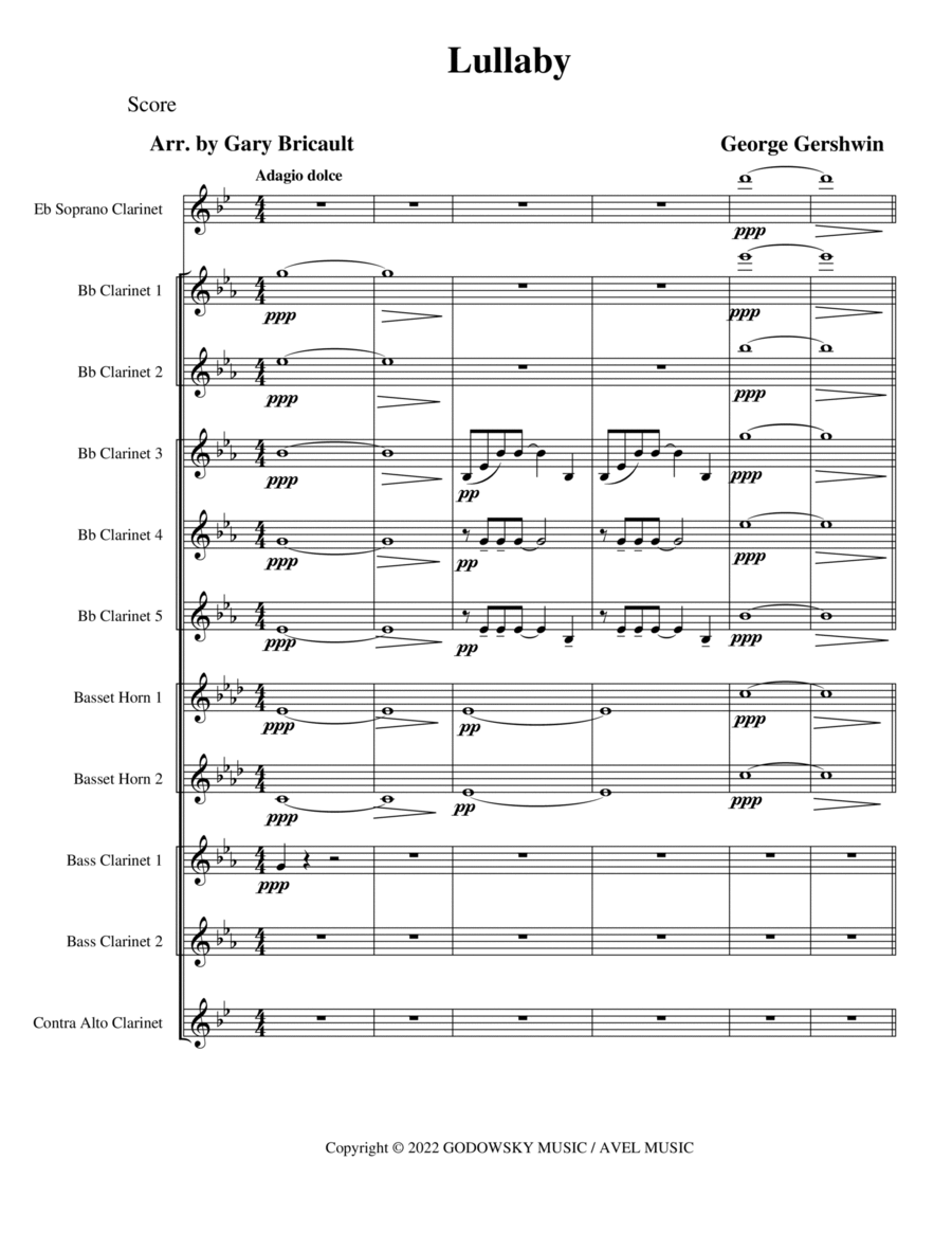 Lullaby (for String Quartet) Clarinet Choir scores gallery preview page 1