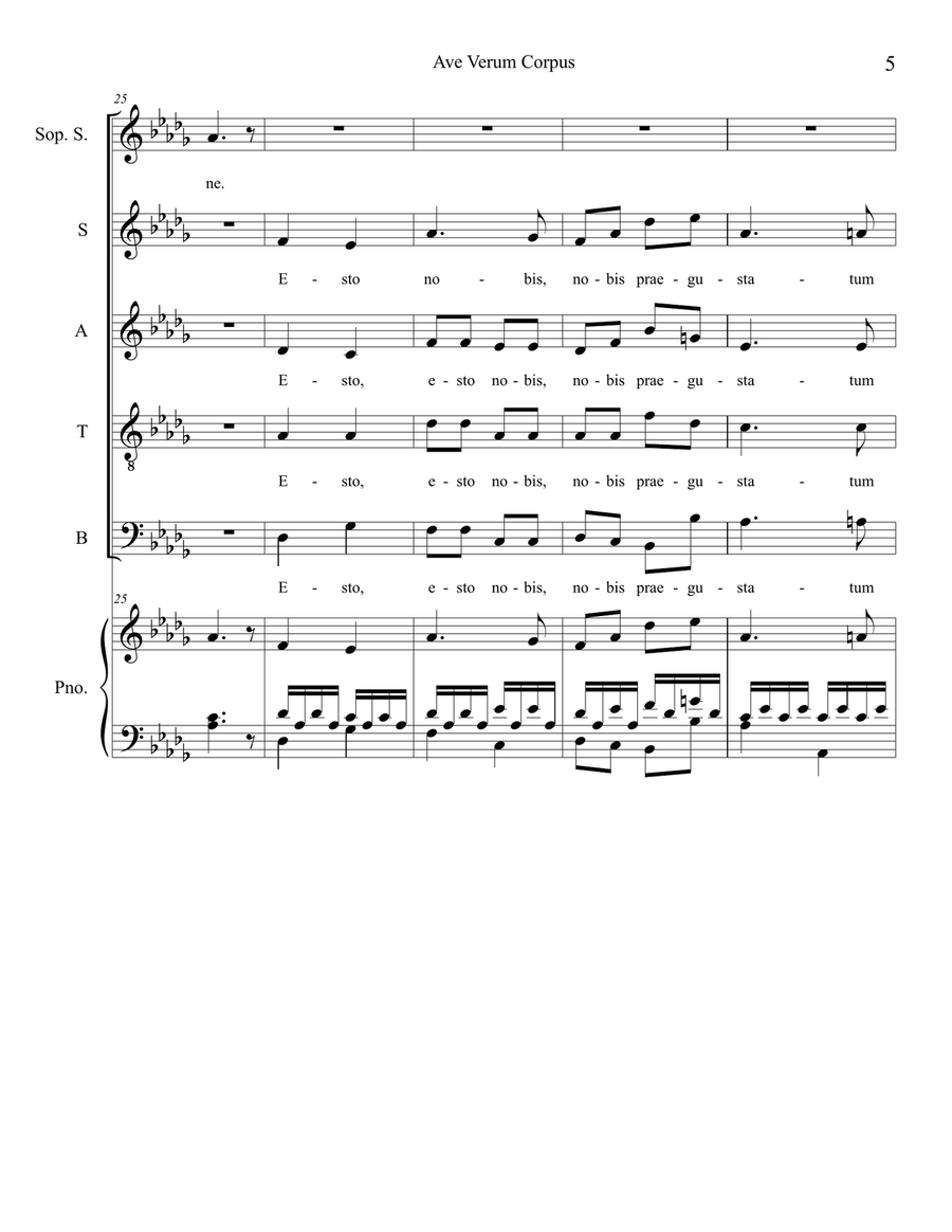 Ave Verum Corpus (Soprano Solo with SATB) 4-Part scores gallery preview page 5