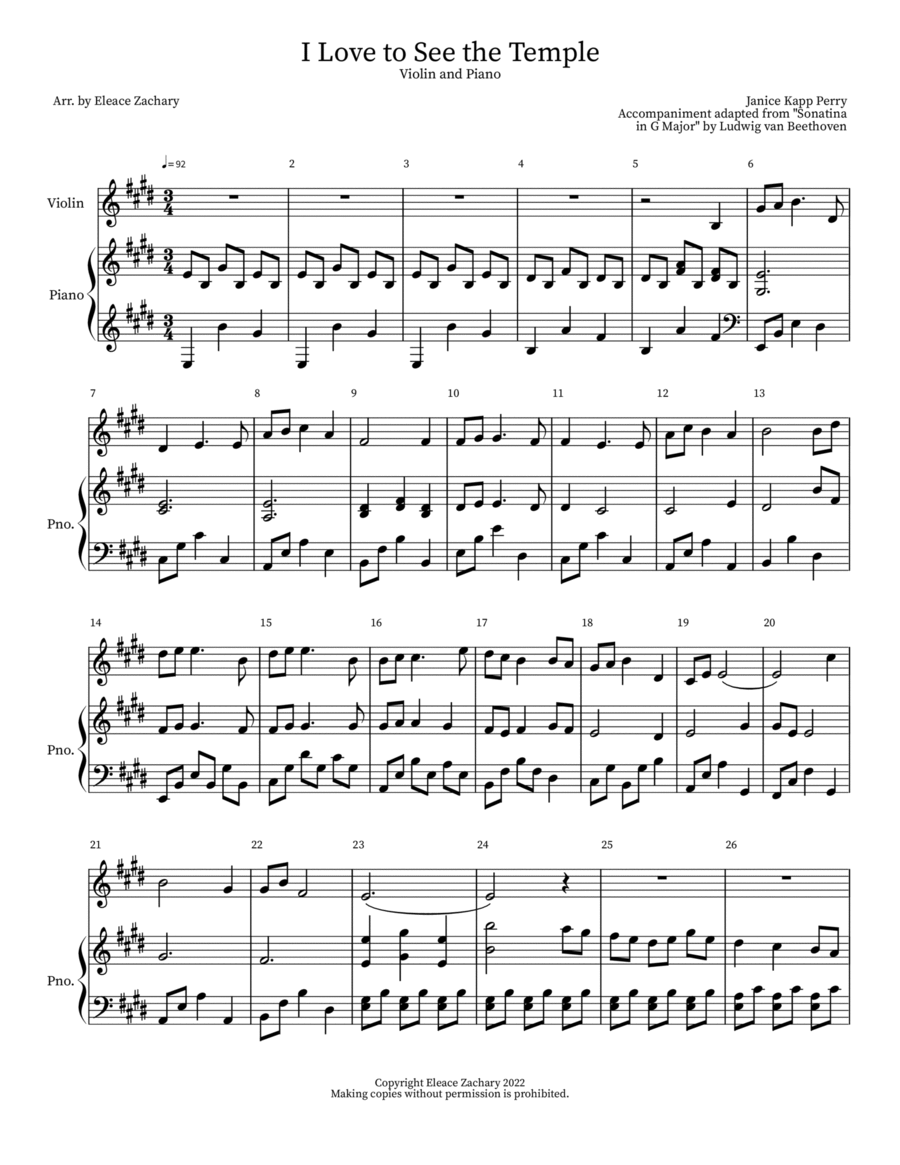 I Love to See the Temple Violin Solo scores gallery preview page 1