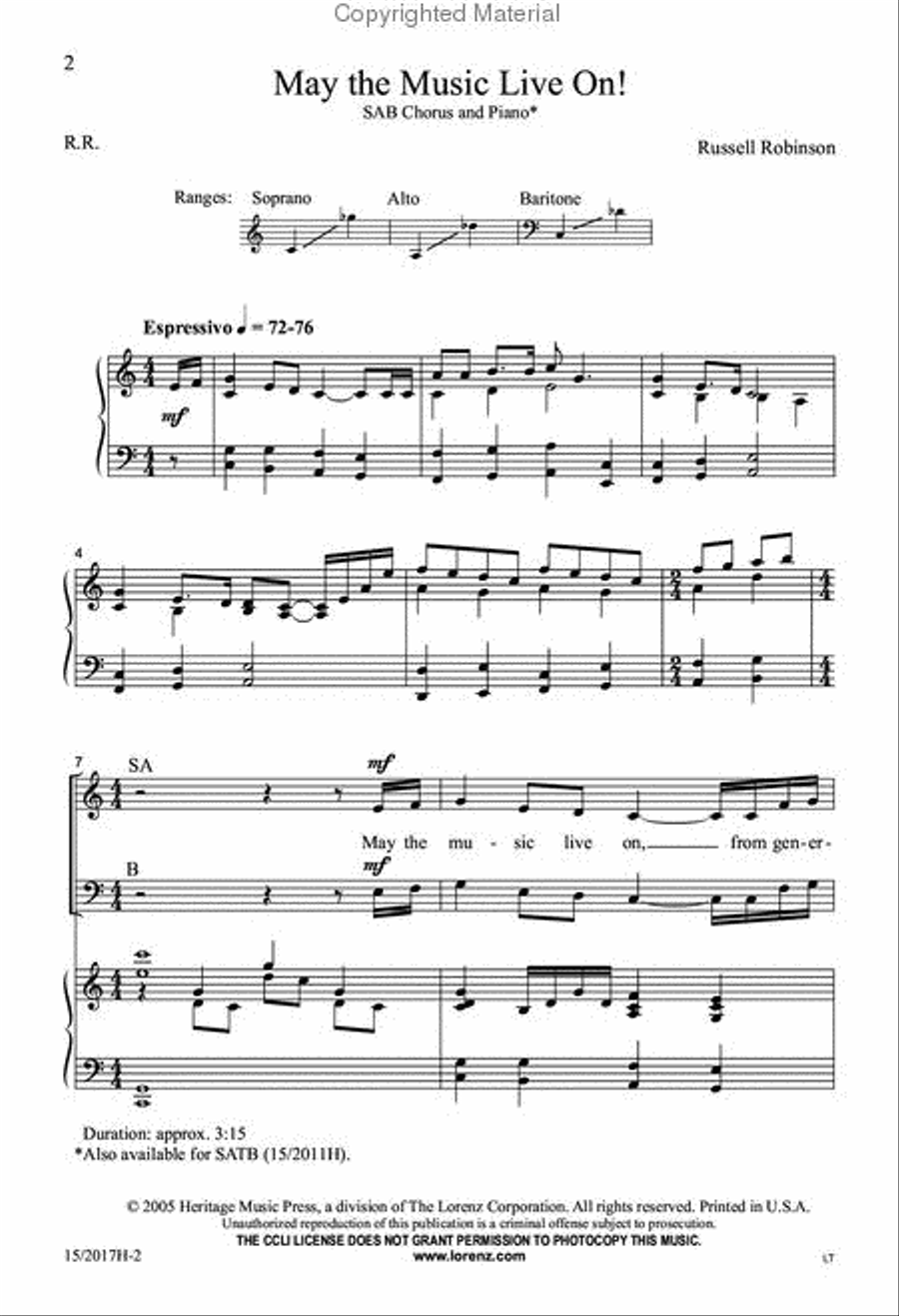 May the Music Live On! 3-Part scores gallery preview page 2