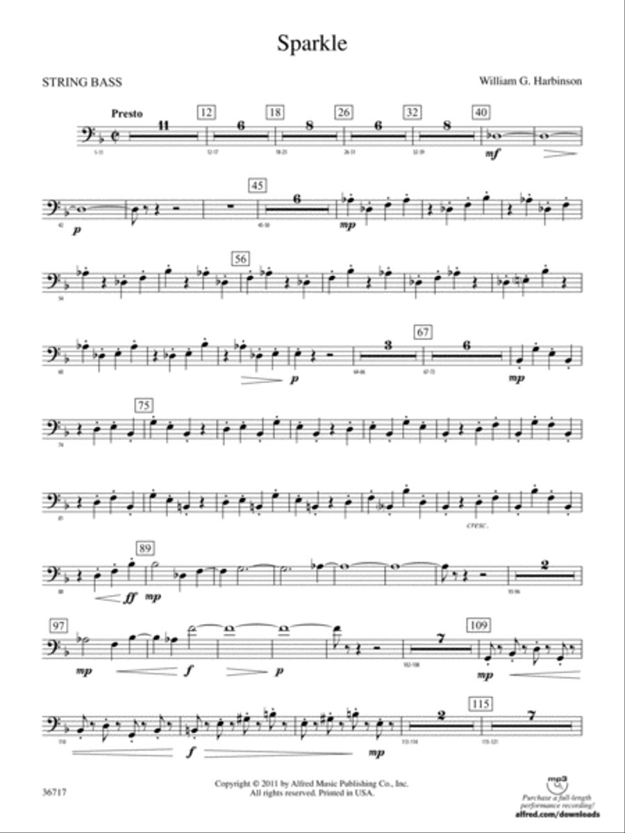 Sparkle: (World Part) String Bass Concert Band scores gallery preview page 1