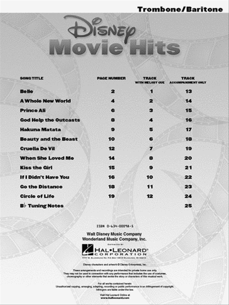 Disney Movie Hits for Trombone/Baritone B.C. image number null