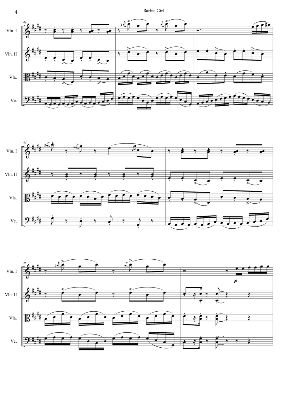 Barbie Girl Barbie Girl String Quartet scores gallery preview page 4