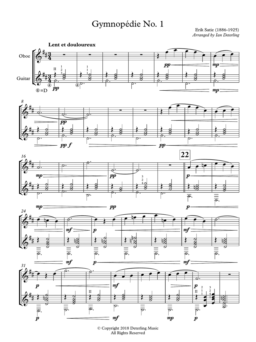 Gymnopédie No. 1 (Oboe, Guitar) Oboe scores gallery preview page 3