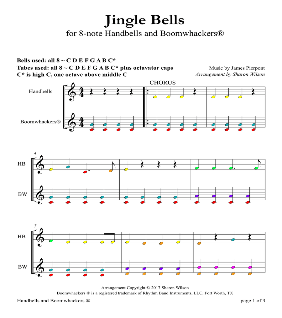 Jingle Bells for 8-note Bells and Boomwhackers (with Color Coded Notes) image number null