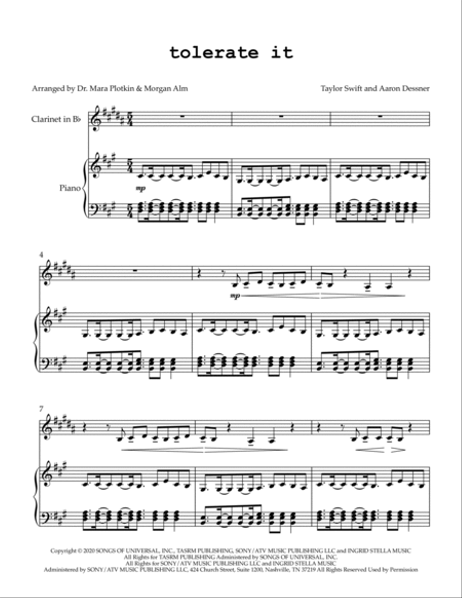 Tolerate It B-Flat Clarinet scores gallery preview page 2