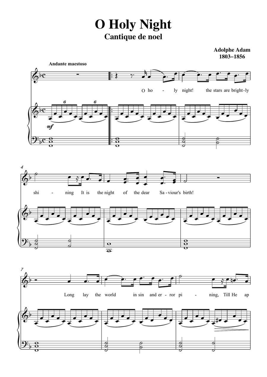 Adam-O Holy night in F Major, for Voice and Piano Piano, Vocal scores gallery preview page 1