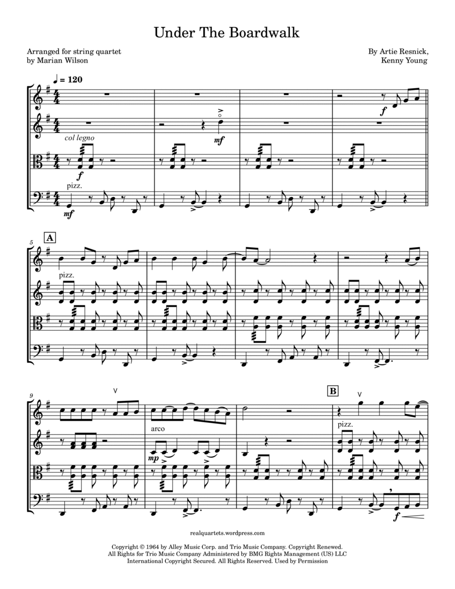 Under The Boardwalk String Quartet scores gallery preview page 1