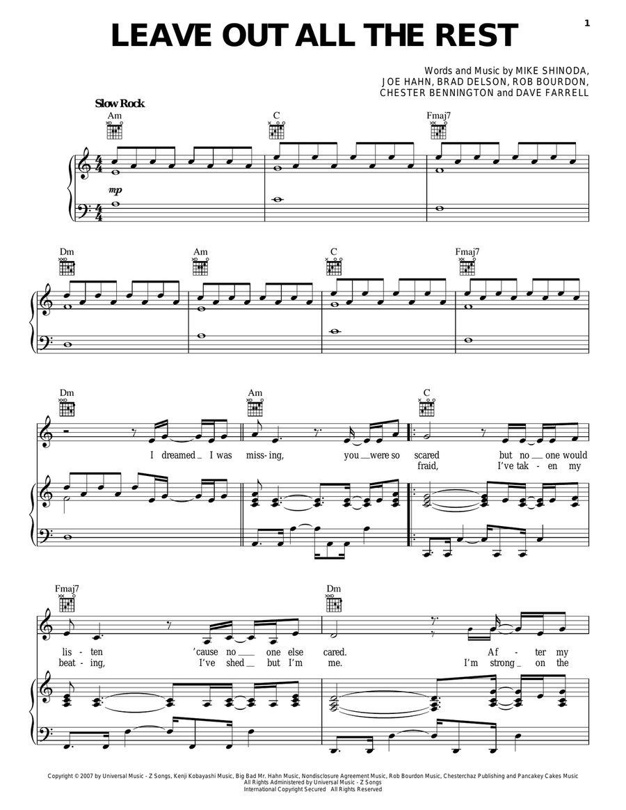 Leave Out All The Rest Piano, Vocal, Guitar scores gallery preview page 1