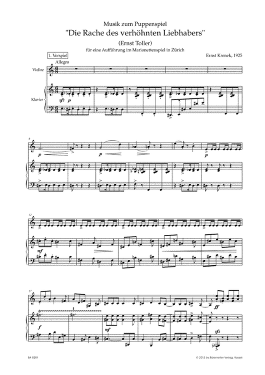 Musik zum Puppenspiel "Die Rache des verhohnten Liebhabers" (Ernst Toller) for Violin, Piano and Voice op. 41