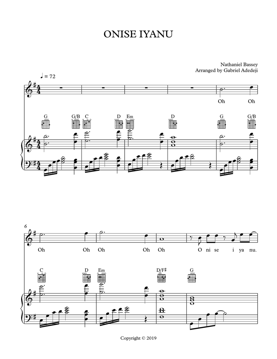 Onise Iyanu Piano, Vocal scores gallery preview page 1