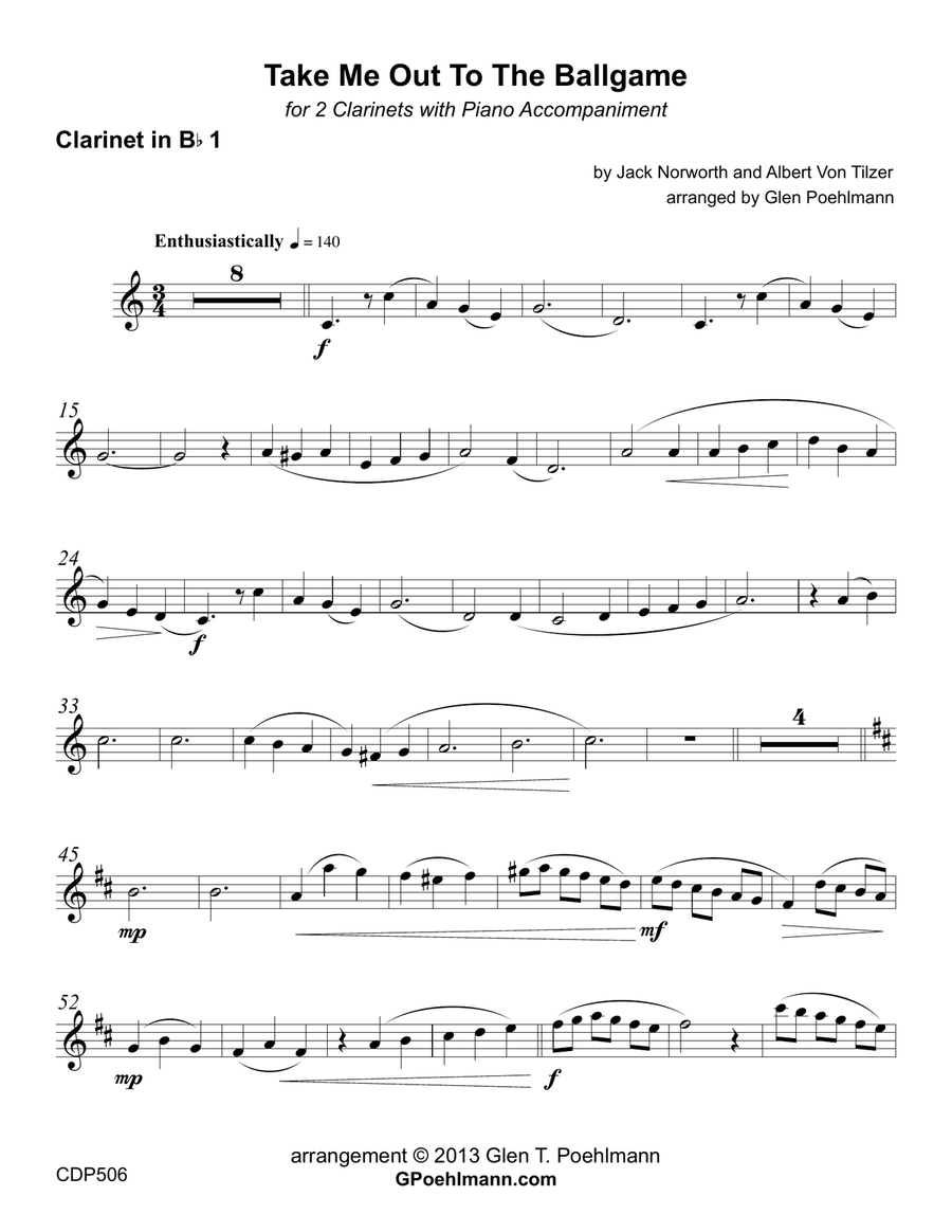 TAKE ME OUT TO THE BALL GAME - CLARINET DUET with Piano Accompaniment Clarinet Duet scores gallery preview page 5