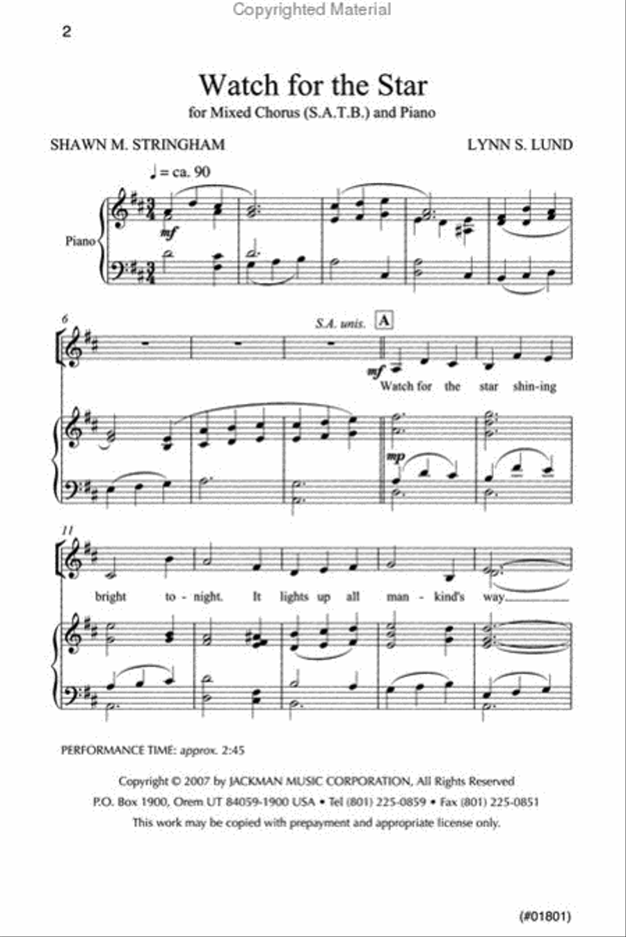 Watch for the Star - SATB 4-Part scores gallery preview page 2