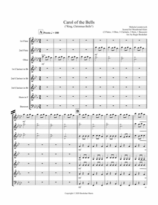 Carol of the Bells (F min) (Woodwind Octet - 2 Flute, 1 Oboe, 3 Clar, 1 Hrn, 1 Bassoon)