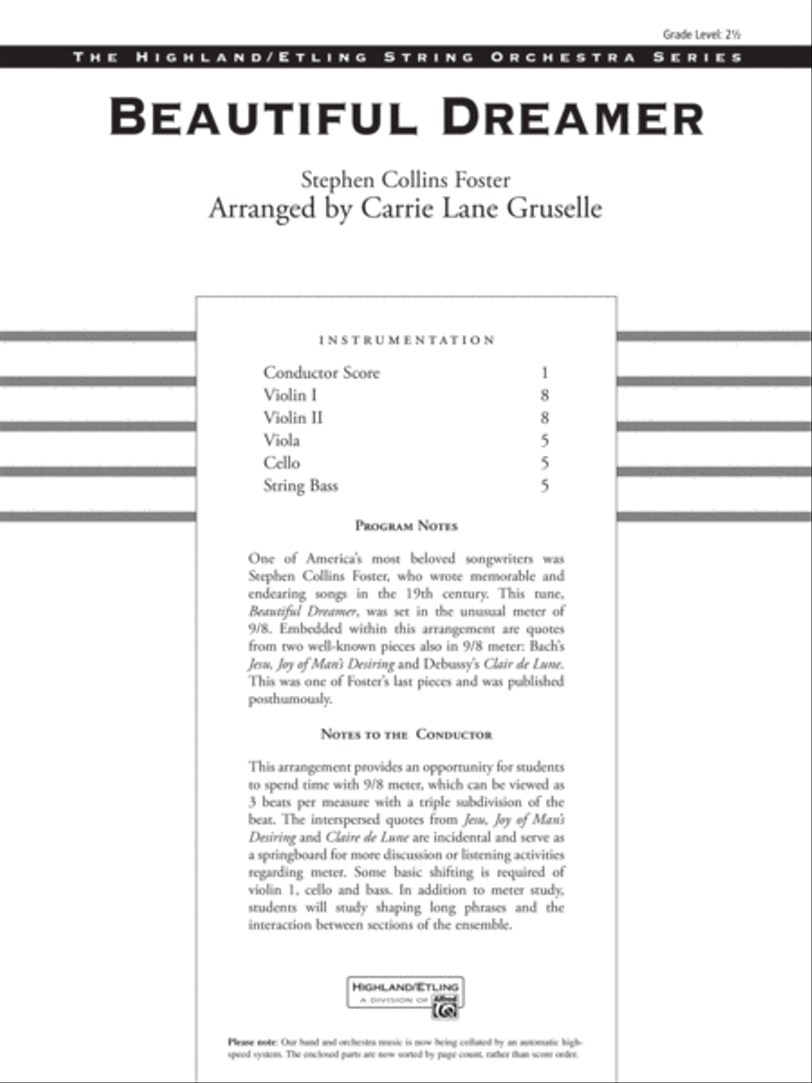 Beautiful Dreamer: Score Beautiful Dreamer: Score String Orchestra scores gallery preview page 1