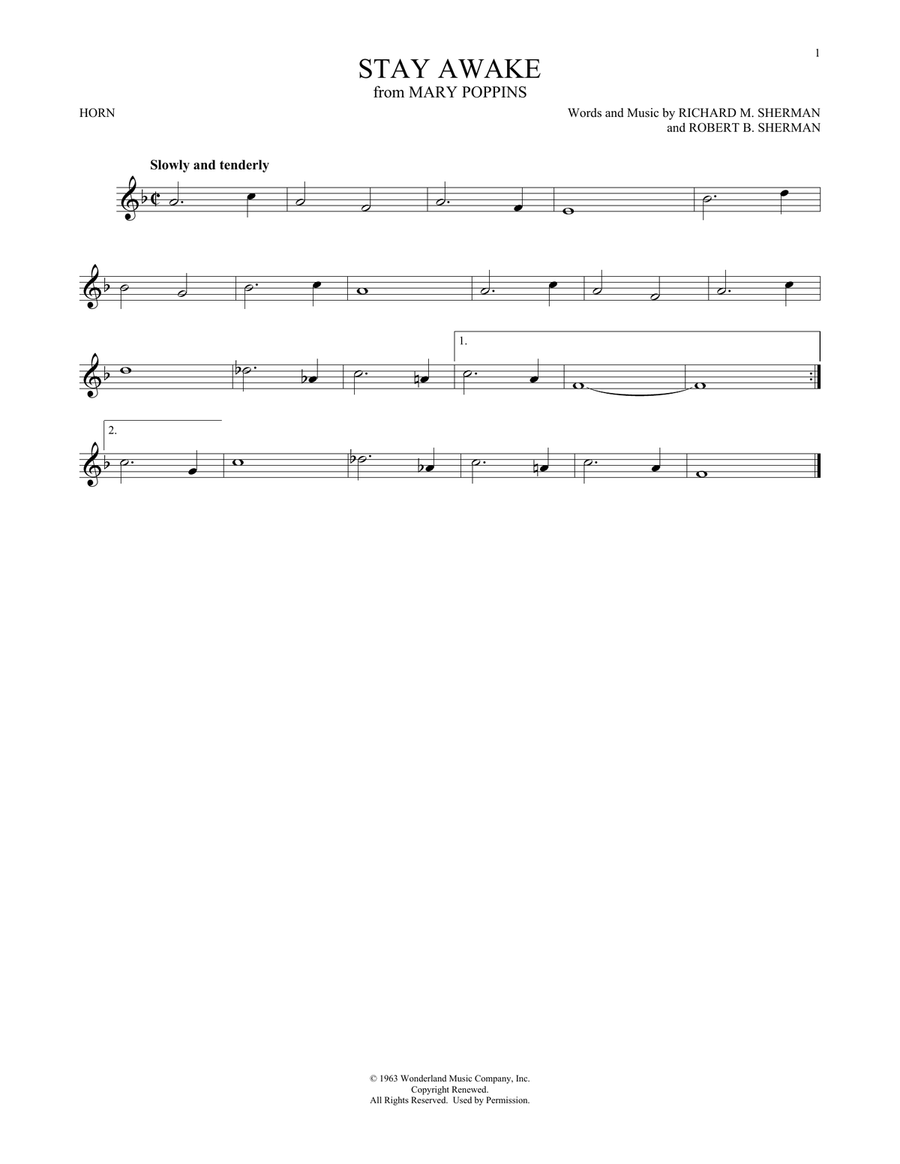 Stay Awake (from Mary Poppins) Horn Solo scores gallery preview page 1