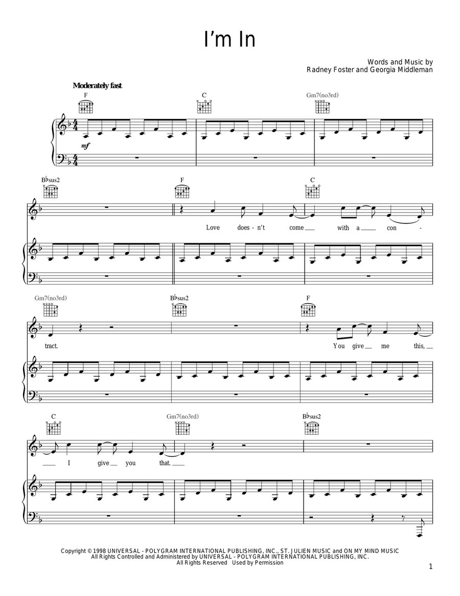 I'm In Piano, Vocal, Guitar scores gallery preview page 1