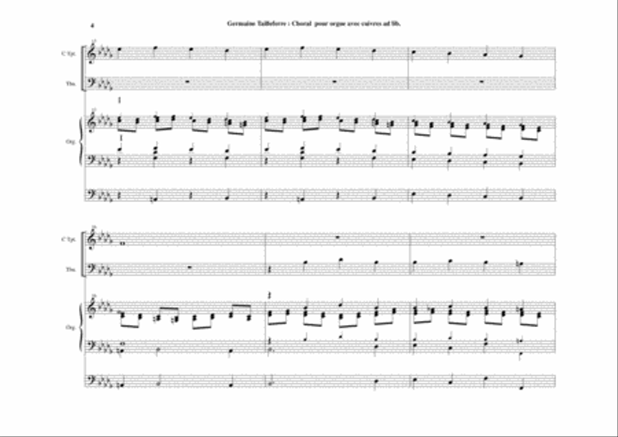 Germaine Tailleferre: Choral for organ and optional brass (C trumpet and trombone) Small Ensemble scores gallery preview page 4