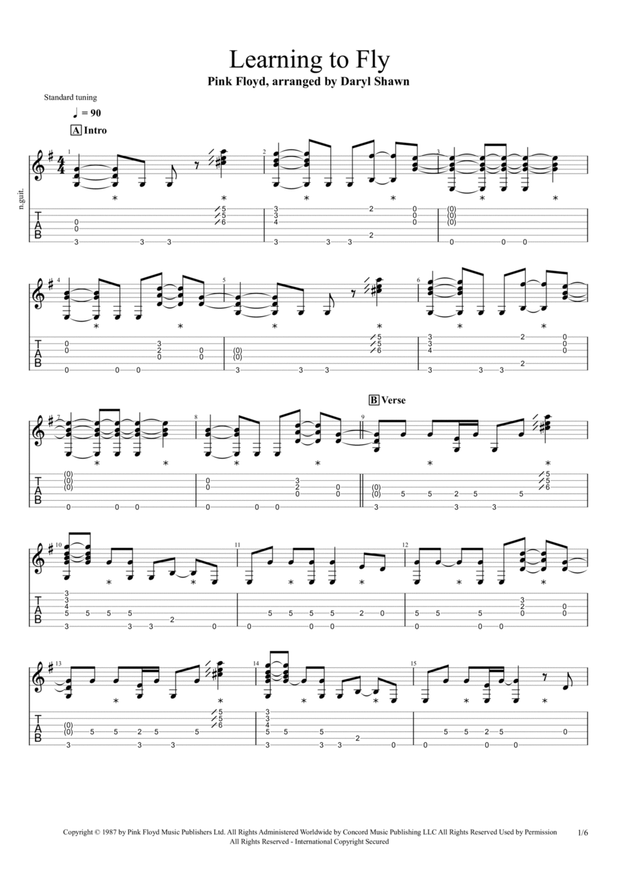 Learning To Fly Guitar Tablature scores gallery preview page 1