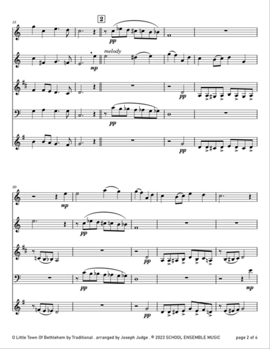 O Little Town Of Bethlehem for Woodwind Quartet in School Woodwind Quartet scores gallery preview page 2